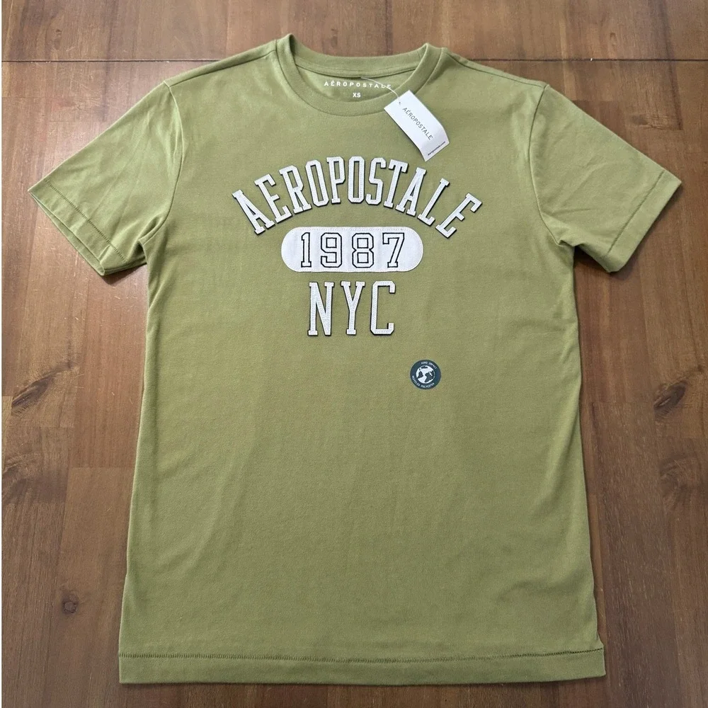 NWT Aeropostale 1987 NYC Graphic T-Shirt Men's XS Olive Green Short Sleeve - Picture 2 of 6